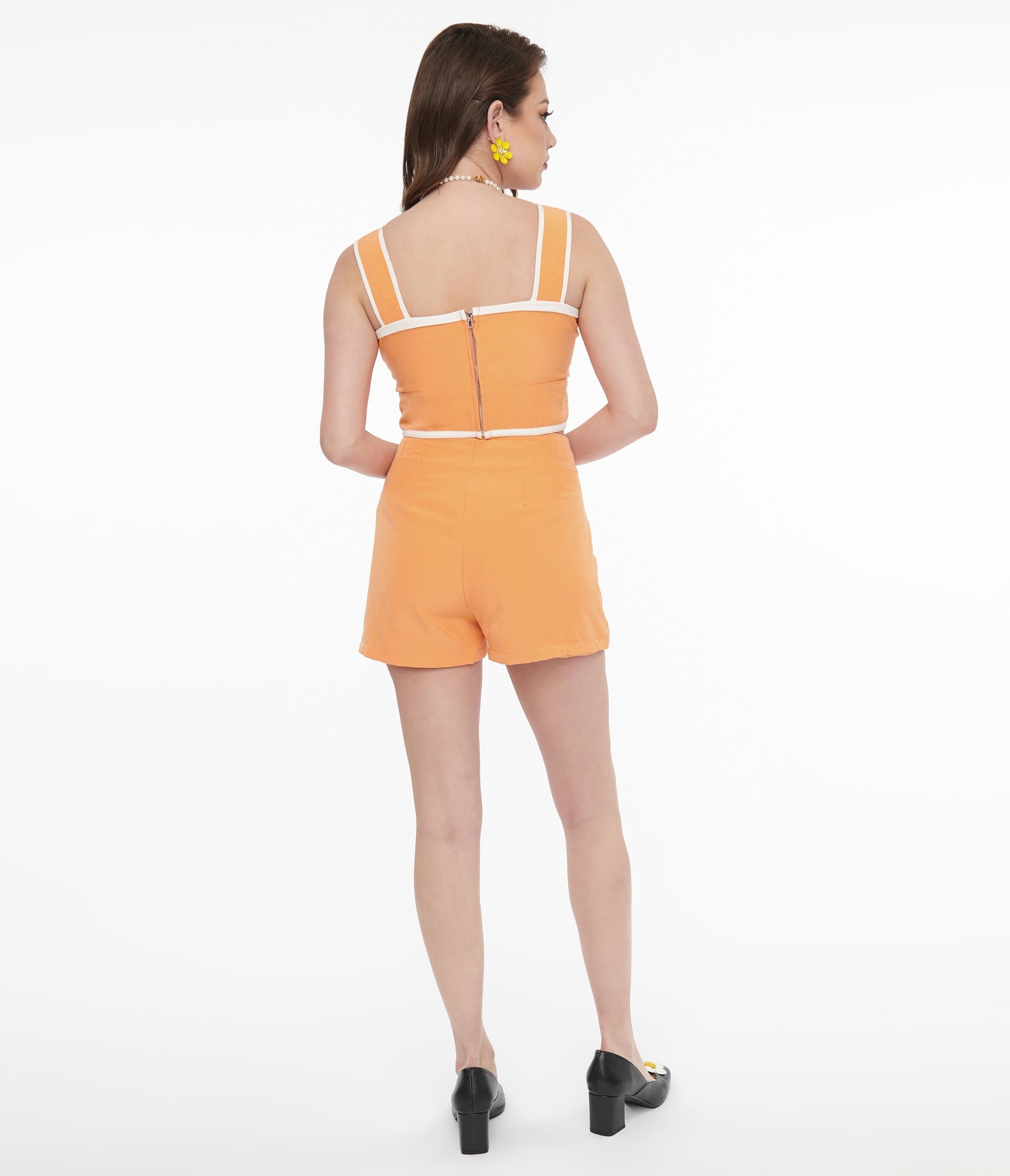 1950s Orange & White Trim Two Piece Romper Set - Unique Vintage - Womens, BOTTOMS, ROMPERS AND JUMPSUITS