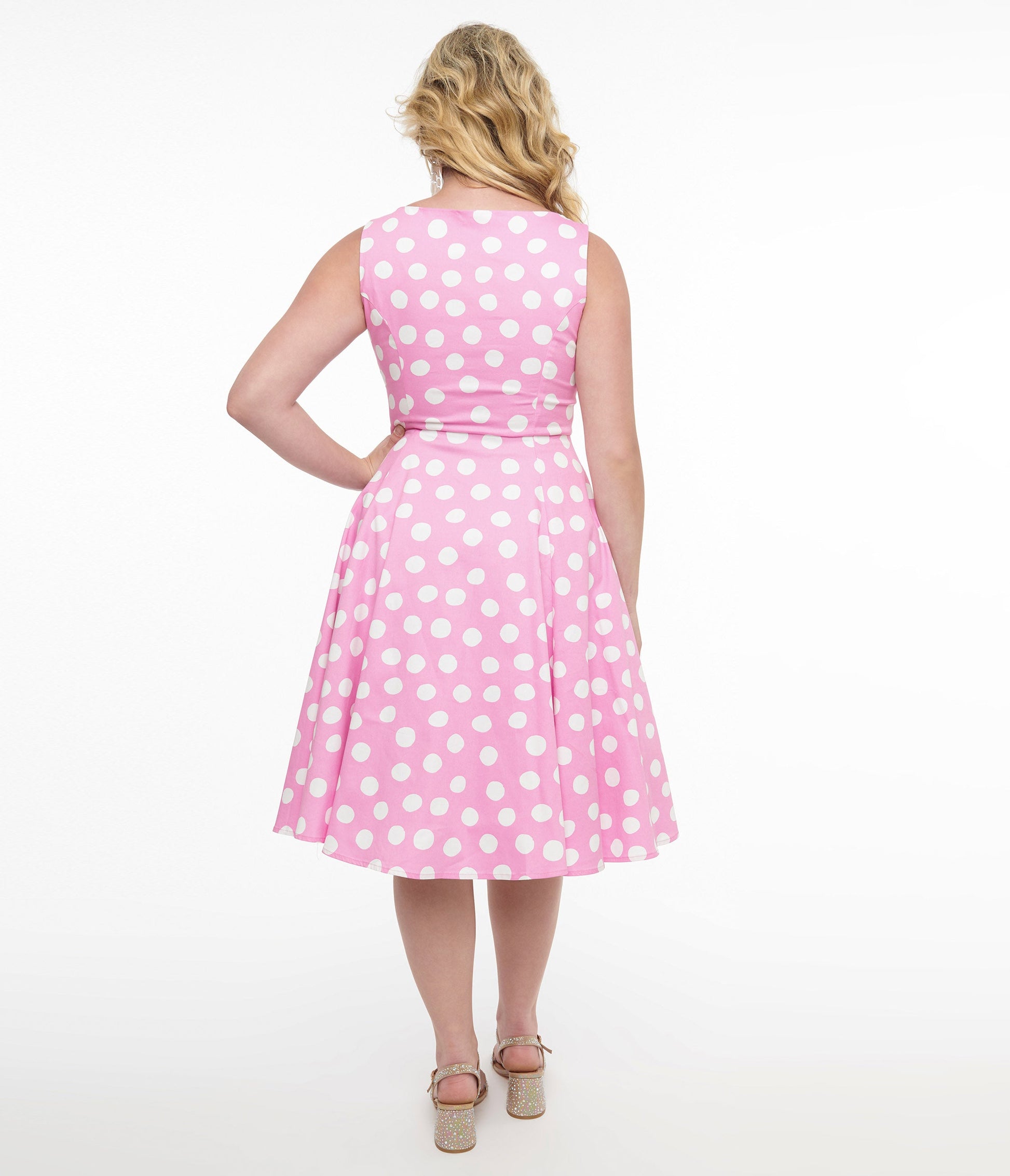 1950s Pink & White Polka Dot Cotton Lyra Swing Dress - Unique Vintage - Womens, DRESSES, SWING