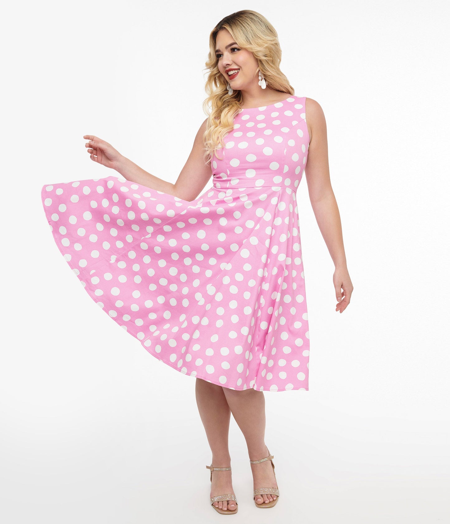 1950s Pink & White Polka Dot Cotton Lyra Swing Dress - Unique Vintage - Womens, DRESSES, SWING