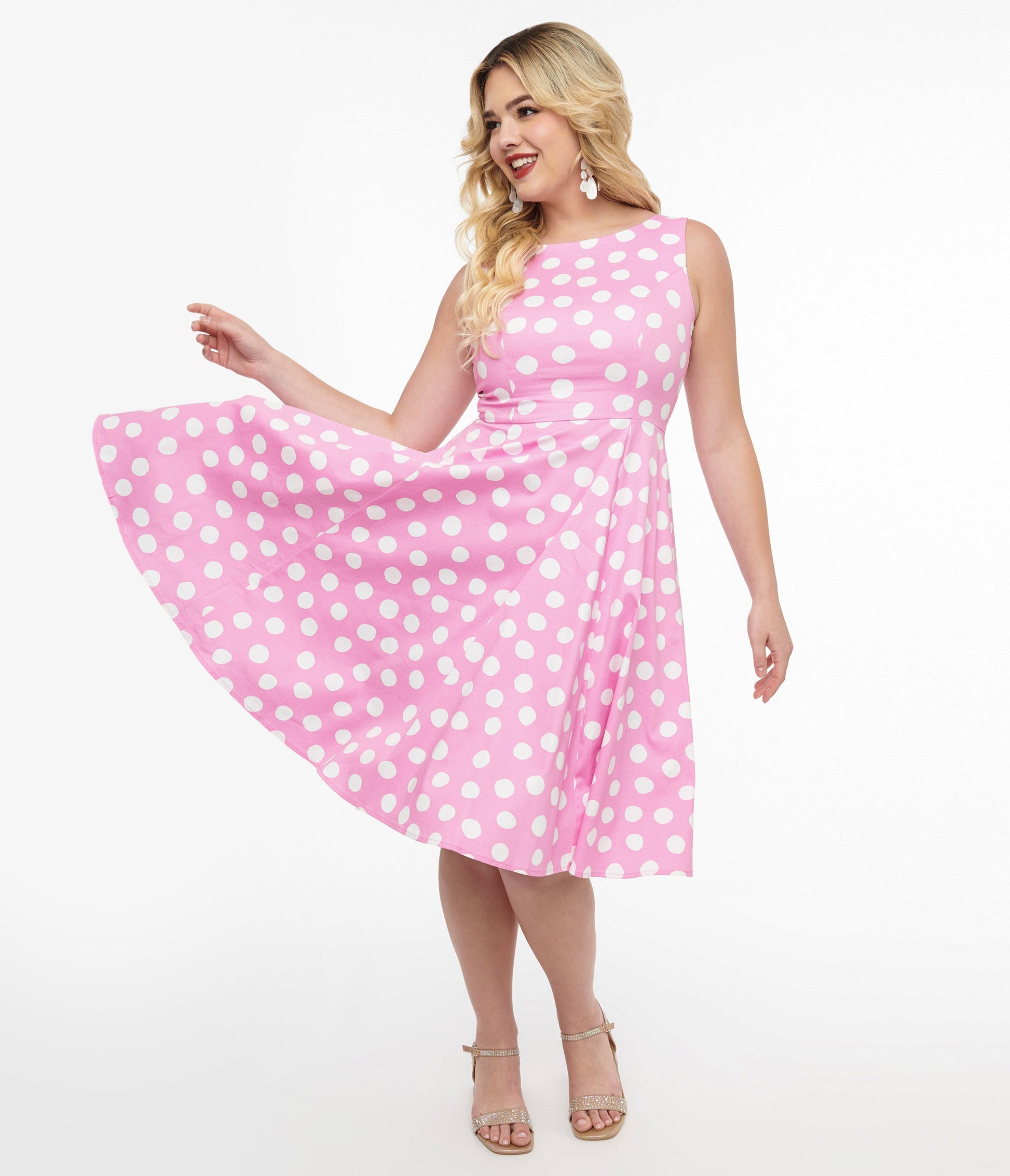 1950s Pink & White Polka Dot Cotton Lyra Swing Dress – Unique Vintage