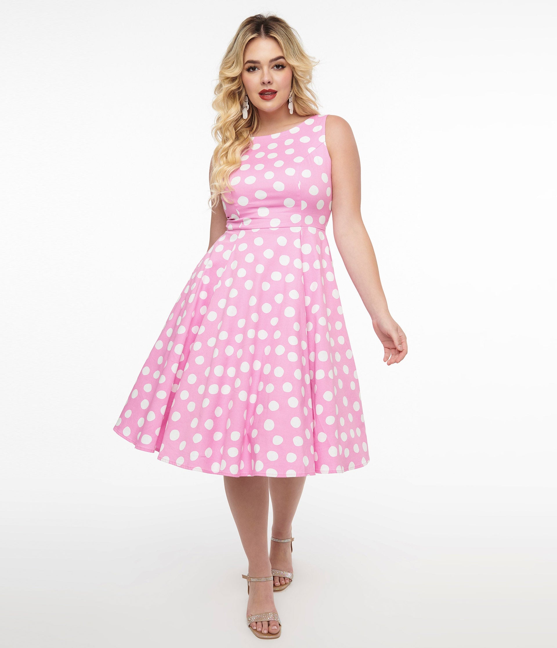 1950s Pink & White Polka Dot Cotton Lyra Swing Dress - Unique Vintage - Womens, DRESSES, SWING