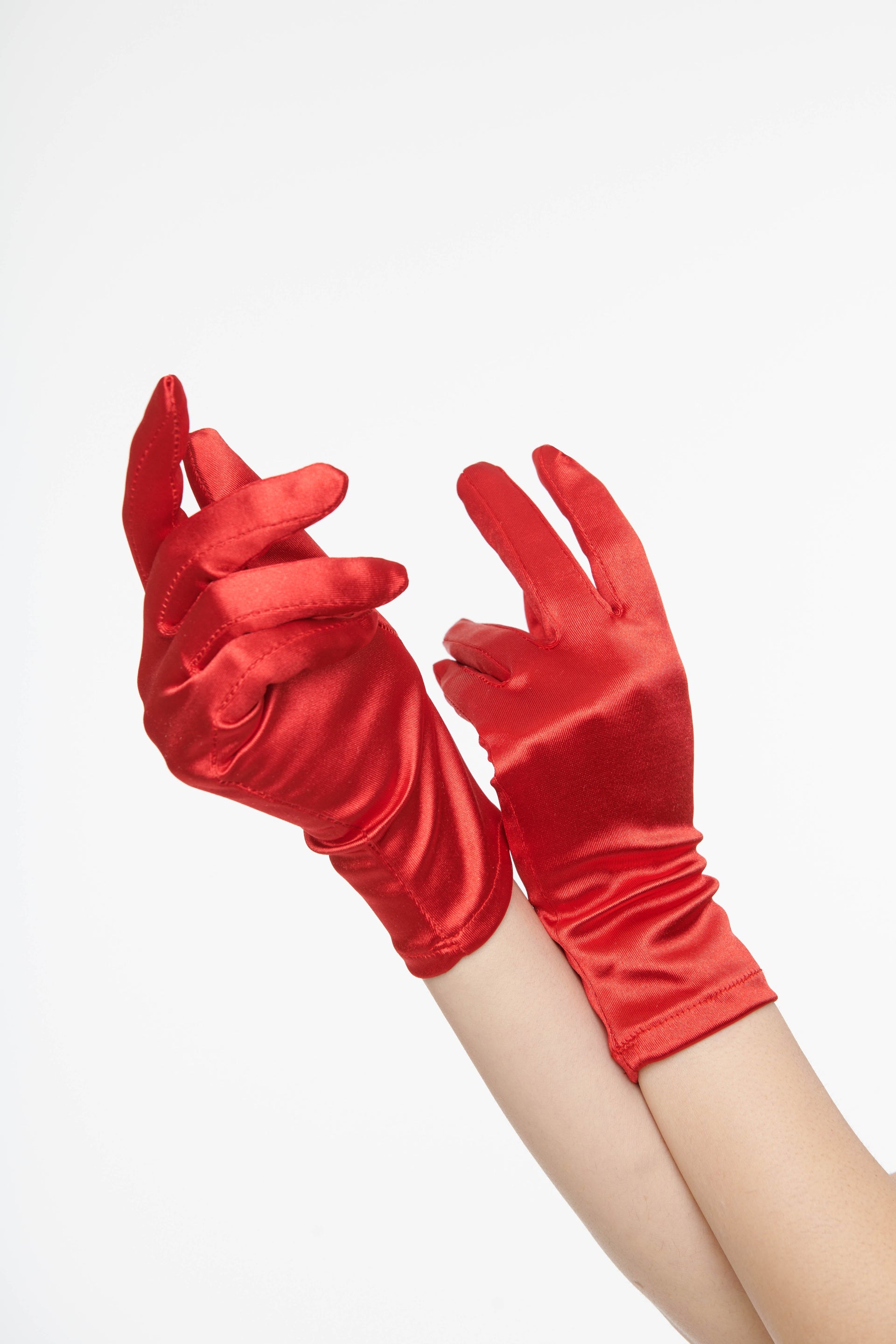 1950s Red Satin Wrist Length Gloves - Unique Vintage - Womens, ACCESSORIES, FLAPPER