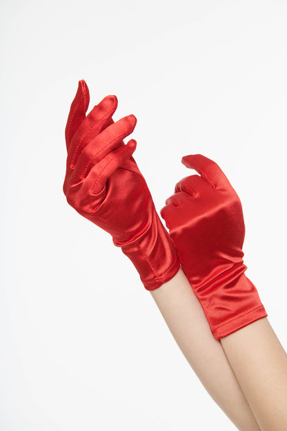 1950s Red Satin Wrist Length Gloves - Unique Vintage - Womens, ACCESSORIES, FLAPPER