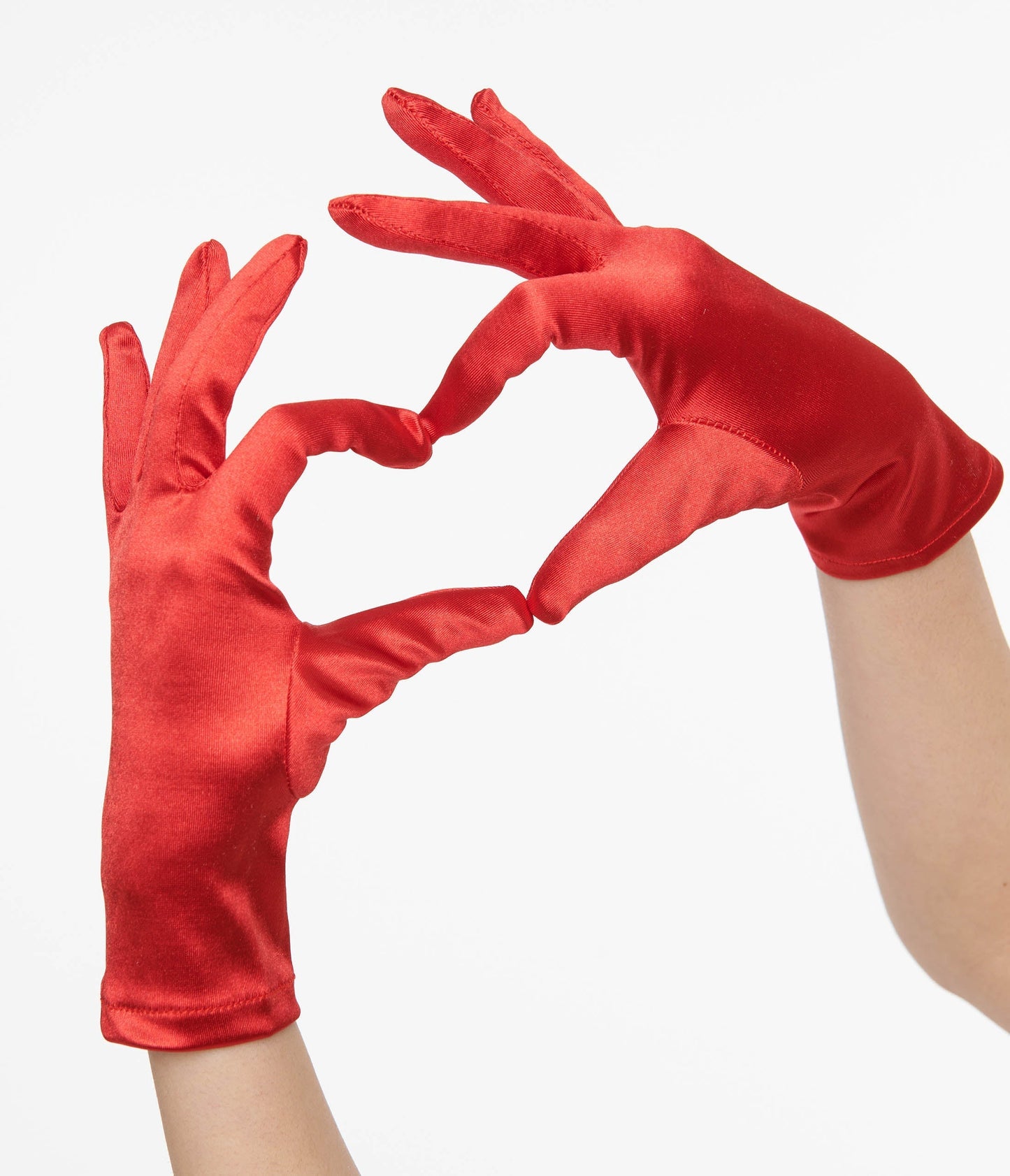 1950s Red Satin Wrist Length Gloves - Unique Vintage - Womens, ACCESSORIES, FLAPPER