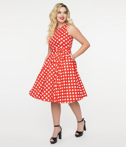 1950s Red & White Polka Dot Cotton Swing Dress - Unique Vintage - Womens, DRESSES, SWING