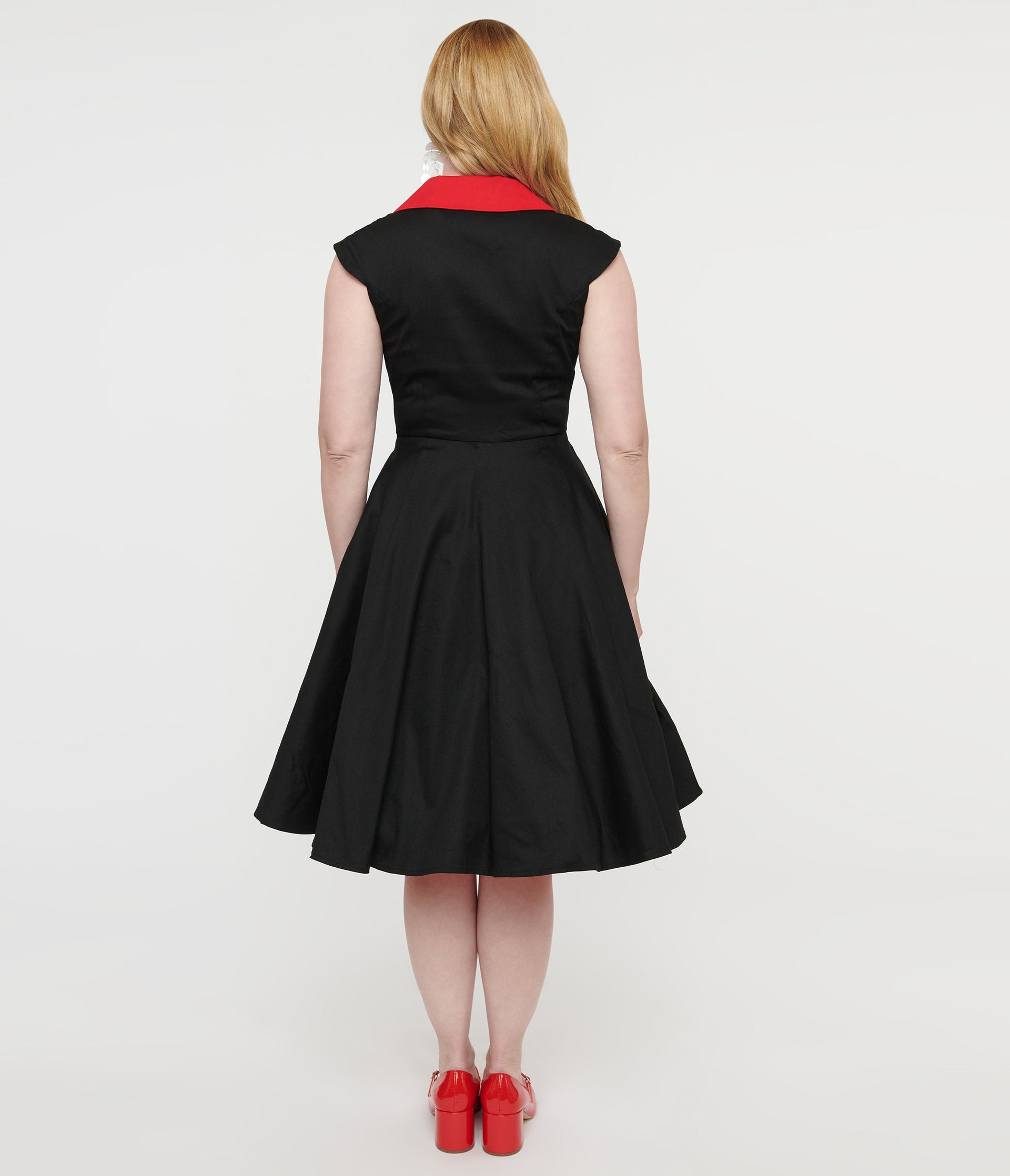 1950s Style Black & Red Cap Sleeve Button Up Diablo Swing Dress - Unique Vintage - Womens, DRESSES, SWING