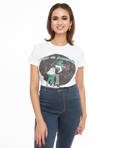 1950s White Kiss Me Eternally Fitted Graphic Tee - Unique Vintage - Womens, HALLOWEEN, GRAPHIC TEES