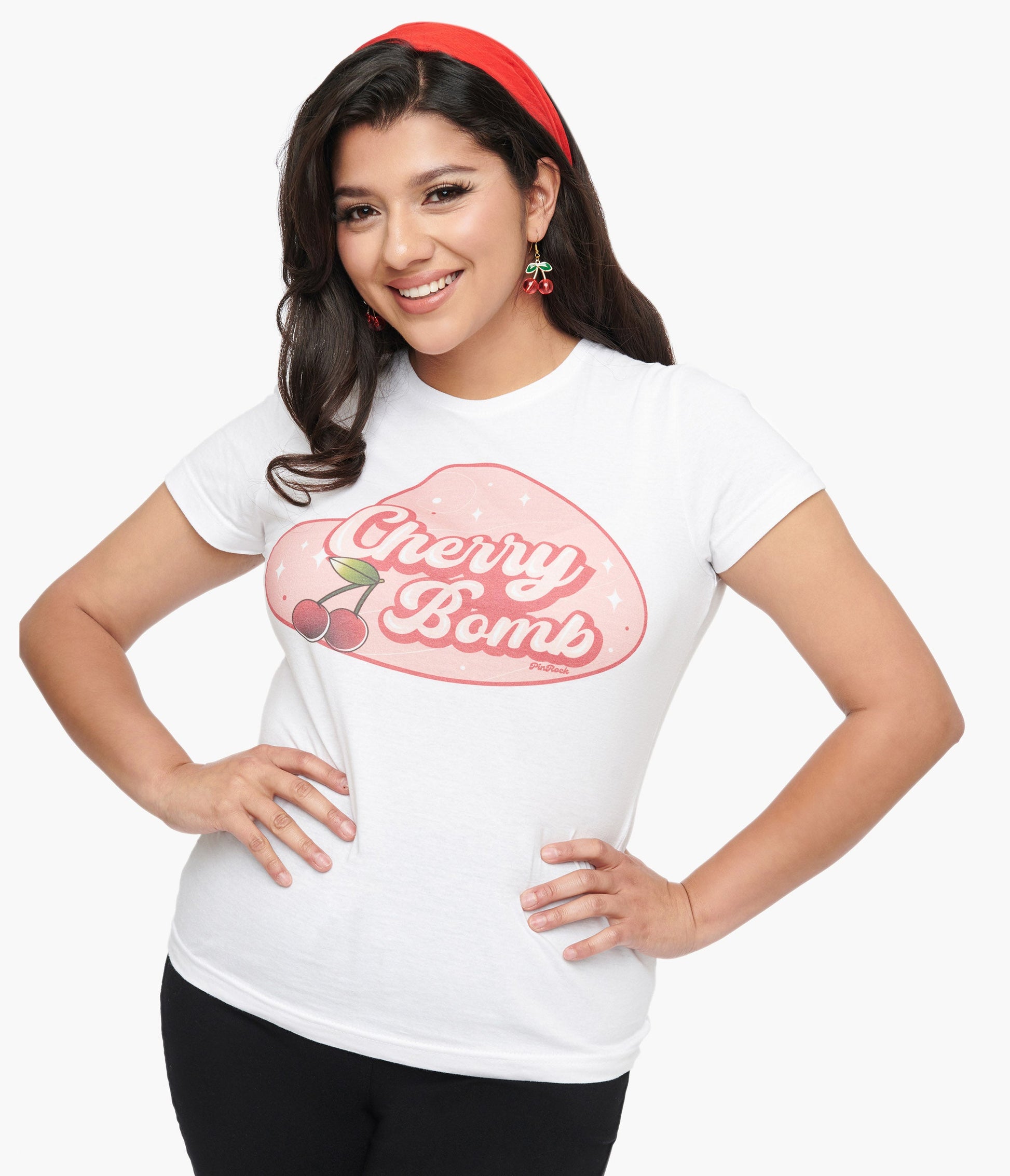 1950s White & Red Cherry Bomb Fitted Graphic Tee - Unique Vintage - Womens, GRAPHIC TEES, TEES