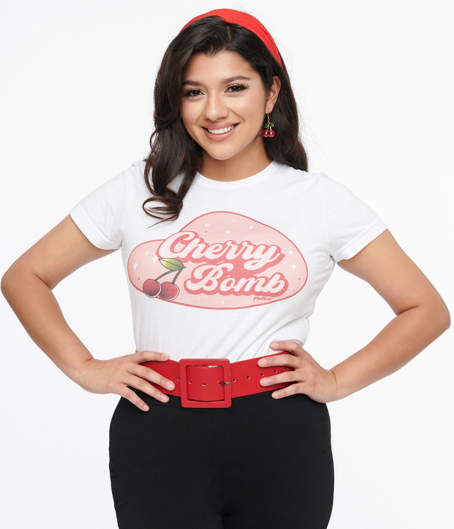 1950s White & Red Cherry Bomb Fitted Graphic Tee - Unique Vintage - Womens, GRAPHIC TEES, TEES