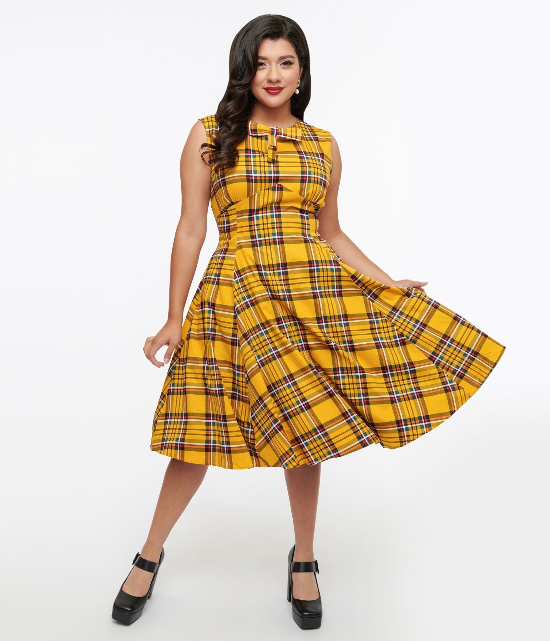 1950s Yellow Plaid Swing Dress - Unique Vintage - Womens, DRESSES, SWING