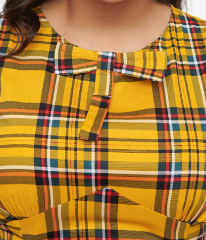 1950s Yellow Plaid Swing Dress - Unique Vintage - Womens, DRESSES, SWING