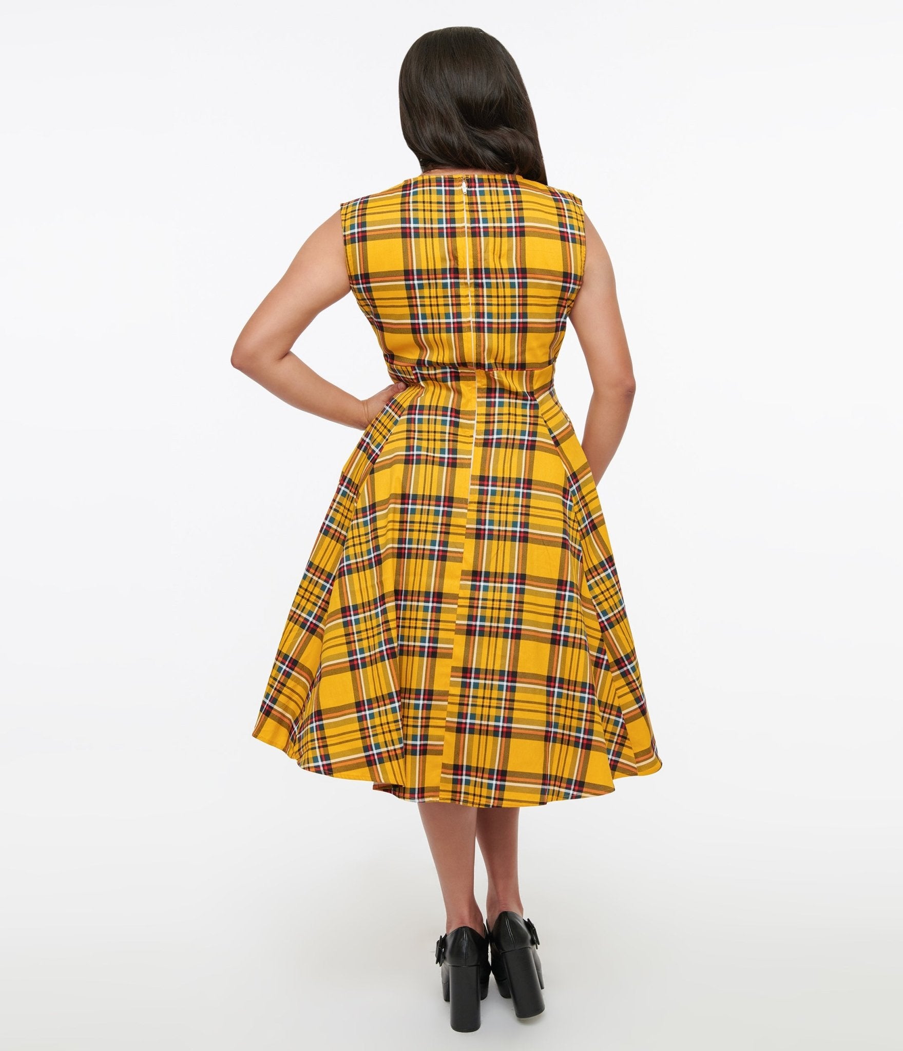 1950s Yellow Plaid Swing Dress - Unique Vintage - Womens, DRESSES, SWING