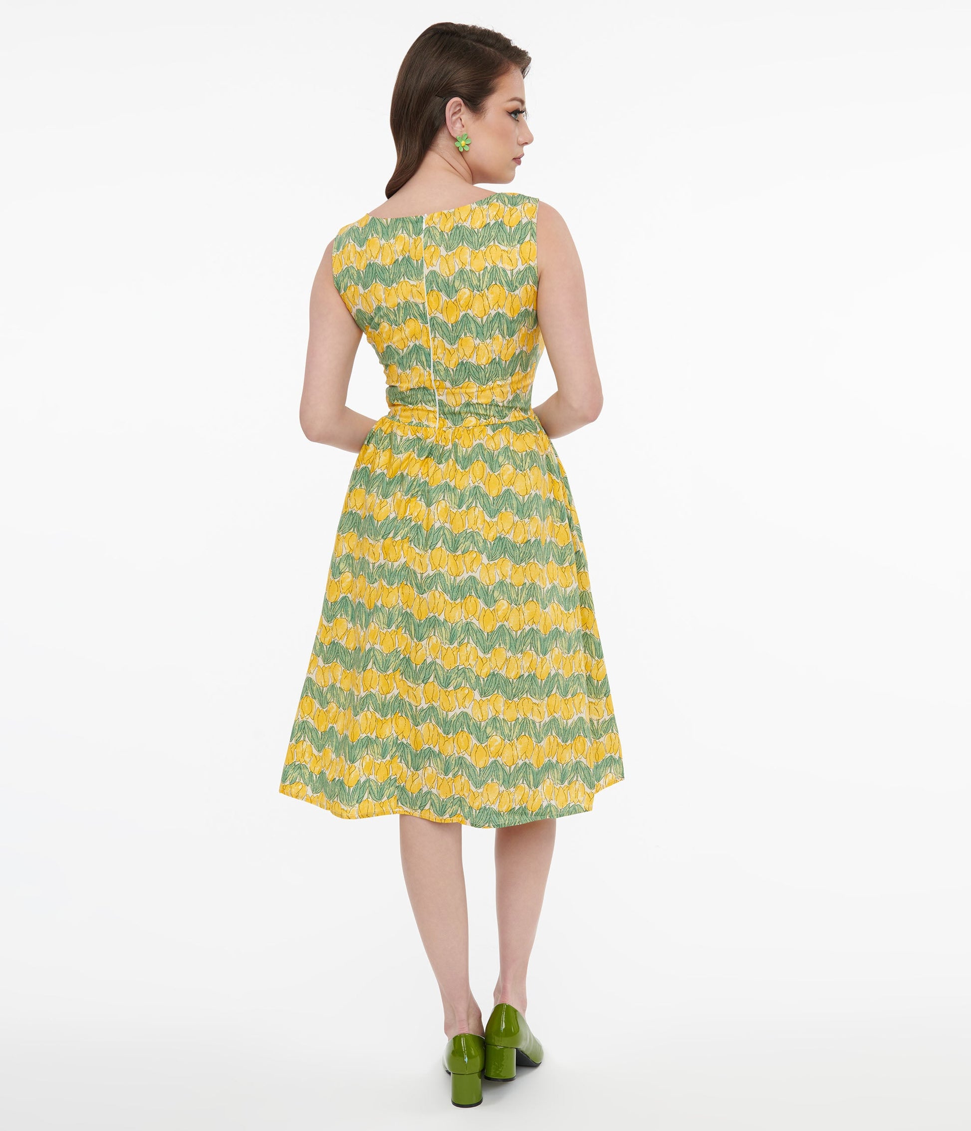 1950s Yellow Tulip Fit & Flare Dress - Unique Vintage - Womens, DRESSES, FIT AND FLARE