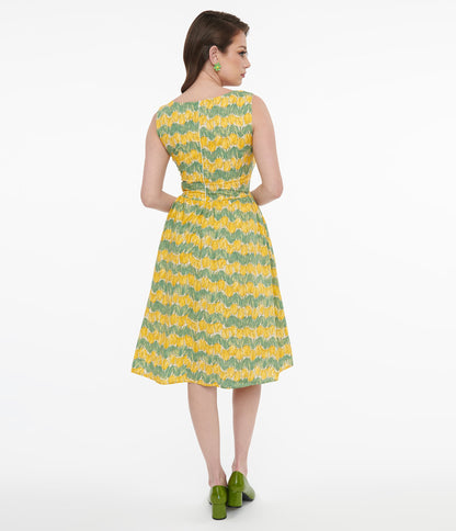 1950s Yellow Tulip Fit & Flare Dress - Unique Vintage - Womens, DRESSES, FIT AND FLARE