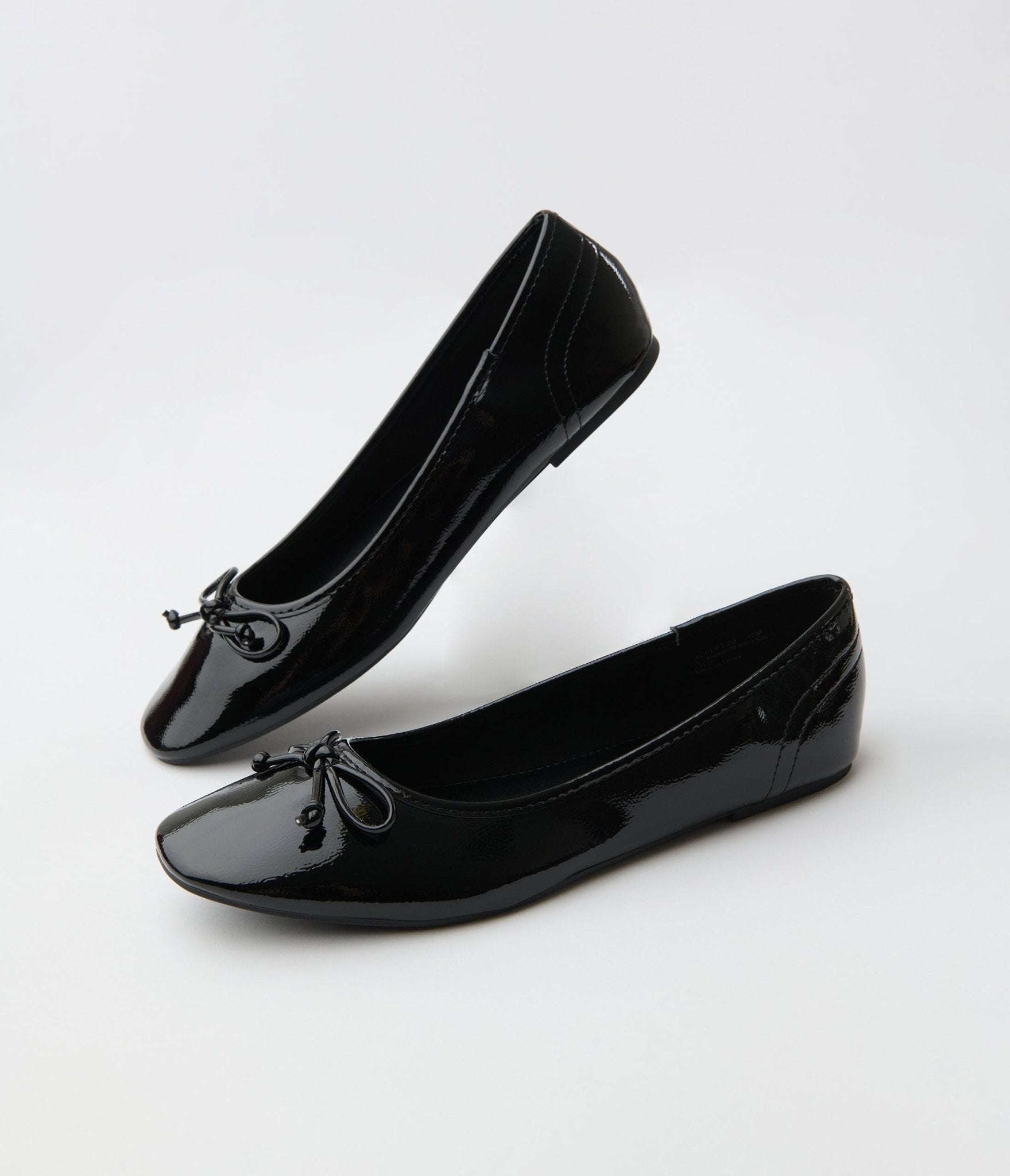 1960s Black Patent Leatherette Bow Flats - Unique Vintage - Womens, SHOES, FLATS