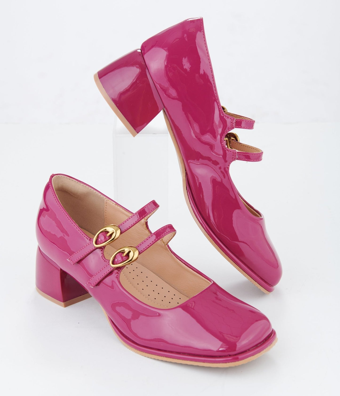 1960s Magenta Patent Leatherette Sweet Elizabeth Pumps - Unique Vintage - Womens, SHOES, HEELS