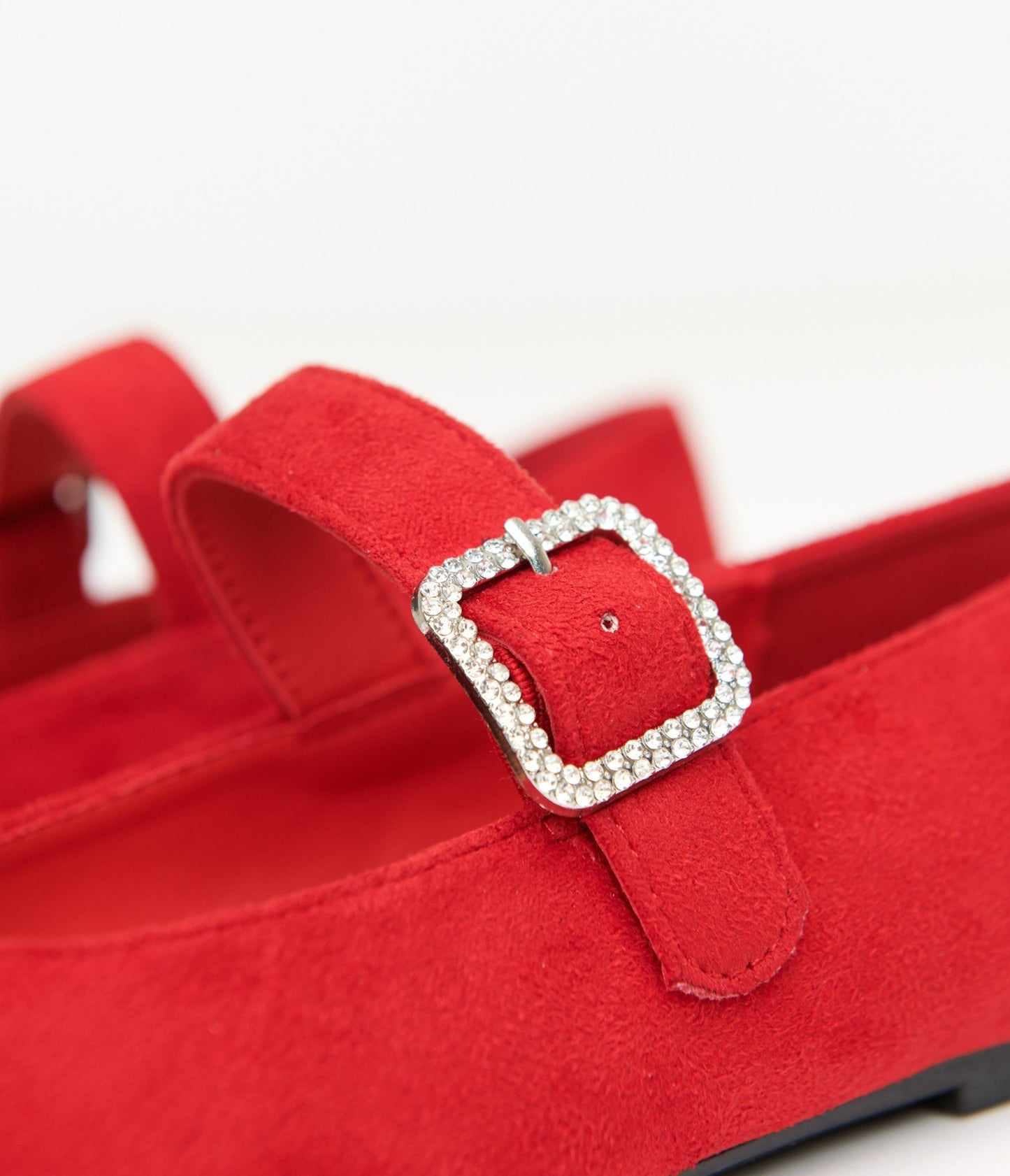 1960s Red Suede Rhinestone Buckle Mary Jane Flats - Unique Vintage - Womens, SHOES, FLATS