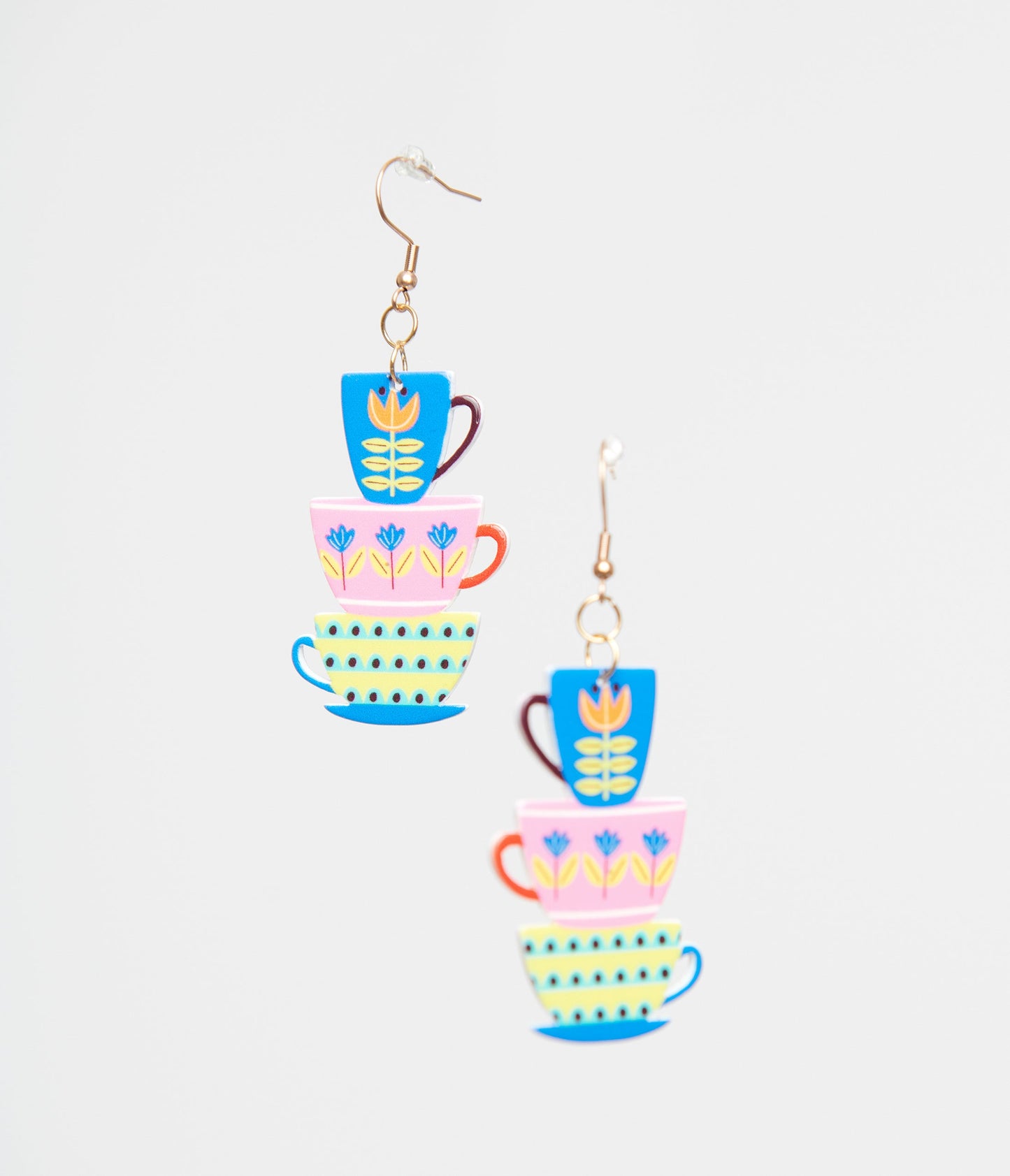 1960s Retro Teacups & Saucers Drop Earrings - Unique Vintage - Womens, ACCESSORIES, JEWELRY