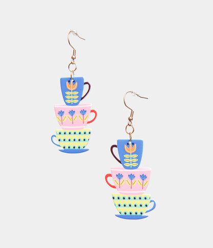 1960s Retro Teacups & Saucers Drop Earrings - Unique Vintage - Womens, ACCESSORIES, JEWELRY