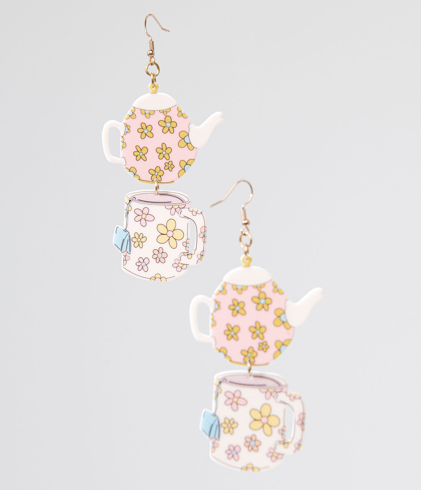 1960s Spot Of Tea Flower Teapot & Teacup Earrings - Unique Vintage - Womens, ACCESSORIES, JEWELRY