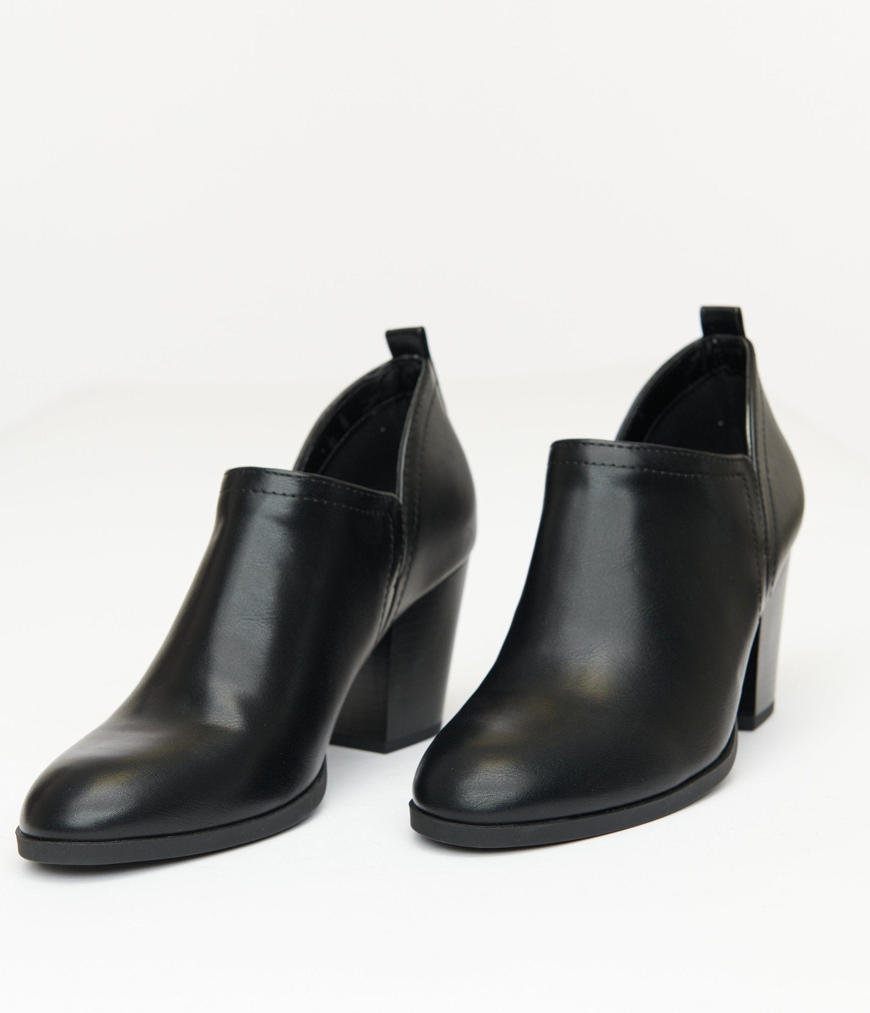 1970s Black Leatherette Ankle Booties - Unique Vintage - Womens, SHOES, BOOTS