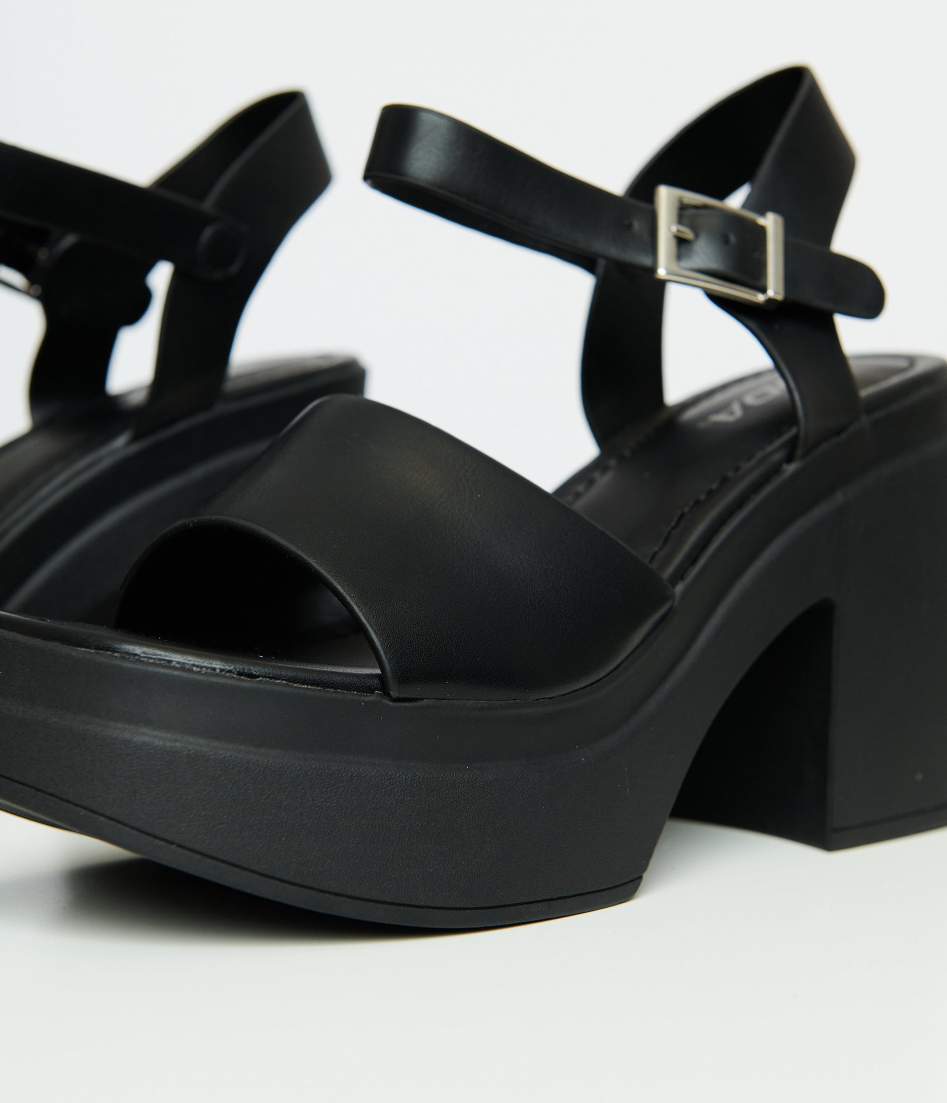 1970s Black Leatherette Chunky Platform Heels - Unique Vintage - Womens, SHOES, SANDALS