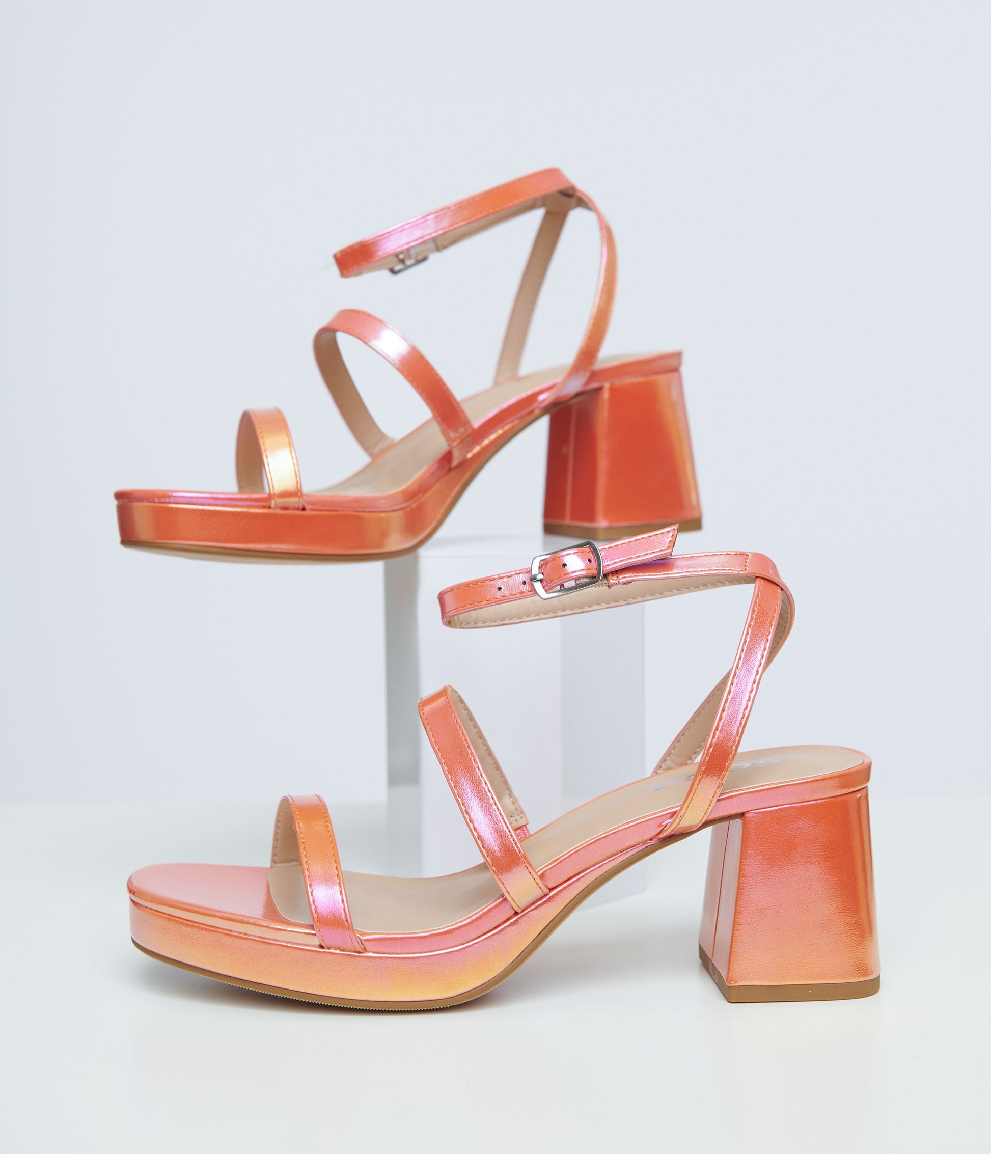 1970s Orange & Pink Shimmer Heels - Unique Vintage - Womens, SHOES, SANDALS