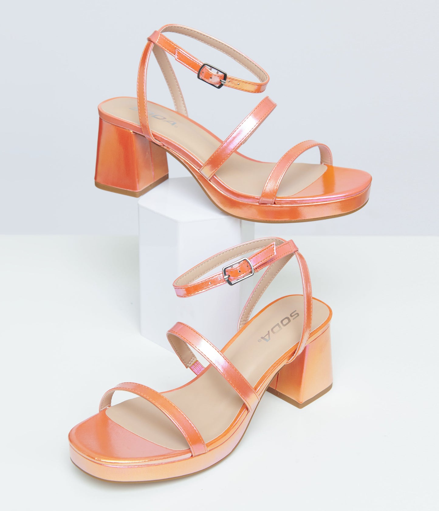 1970s Orange & Pink Shimmer Heels - Unique Vintage - Womens, SHOES, SANDALS