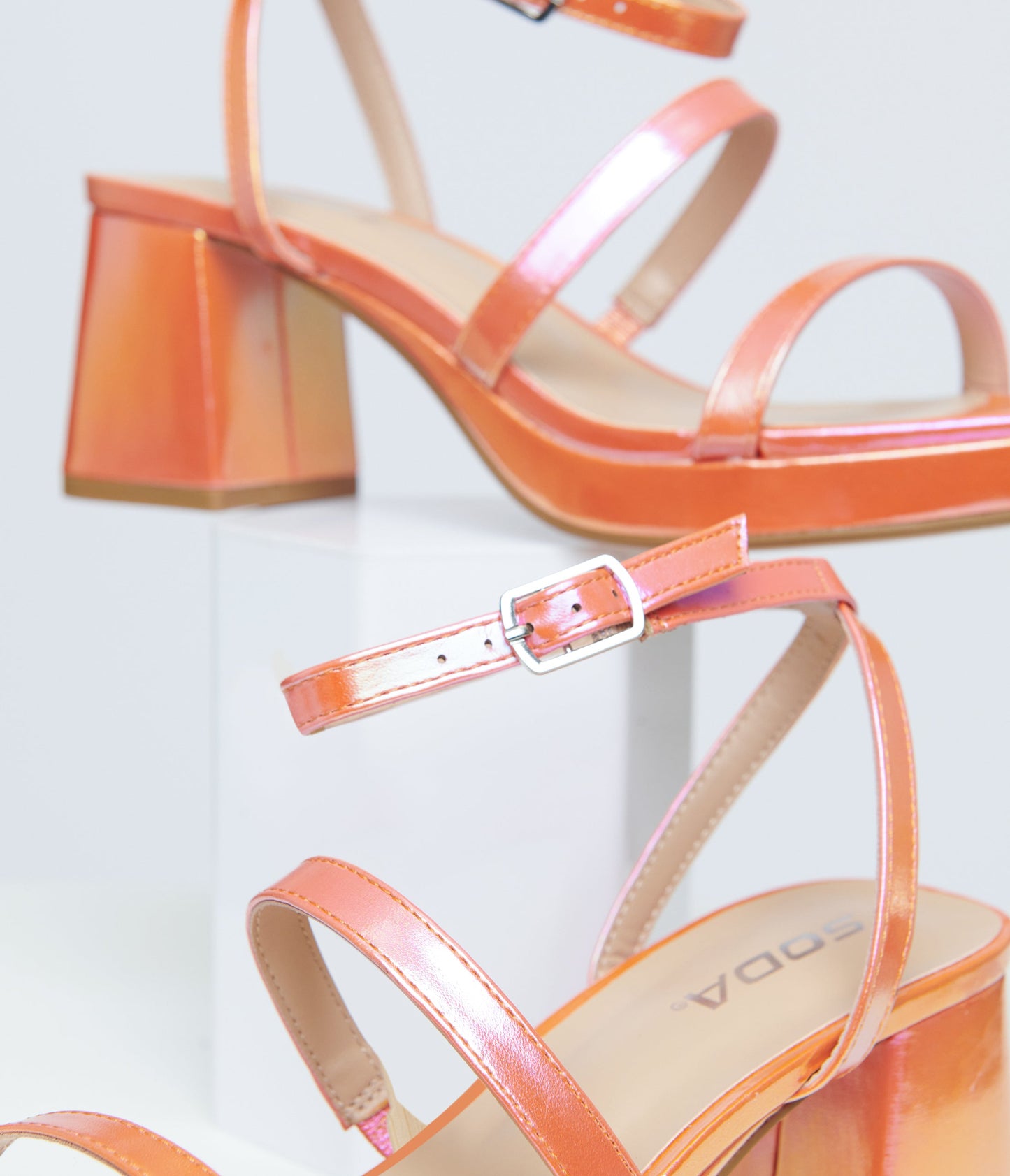 1970s Orange & Pink Shimmer Heels - Unique Vintage - Womens, SHOES, SANDALS