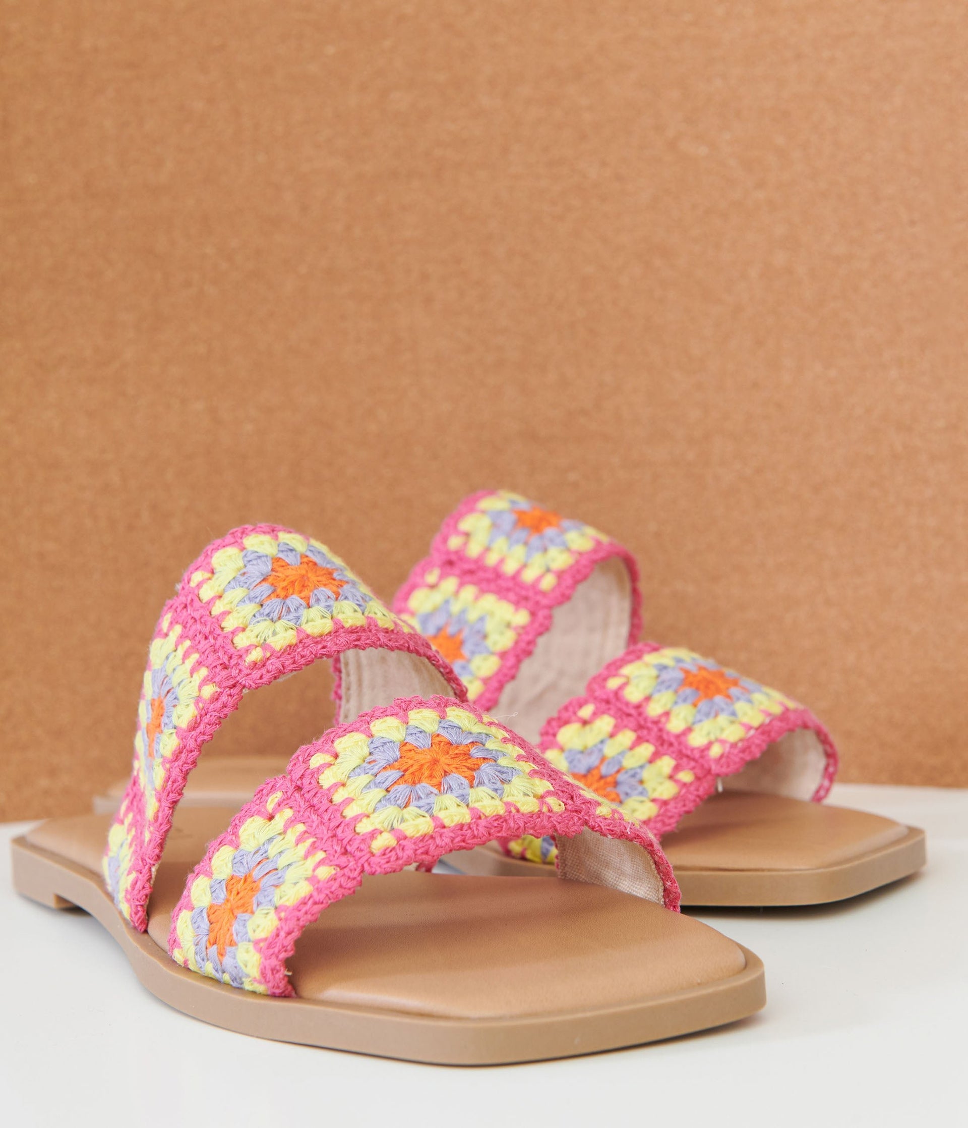 1970s Pink Crochet Square Sandals - Unique Vintage - Womens, SHOES, SANDALS