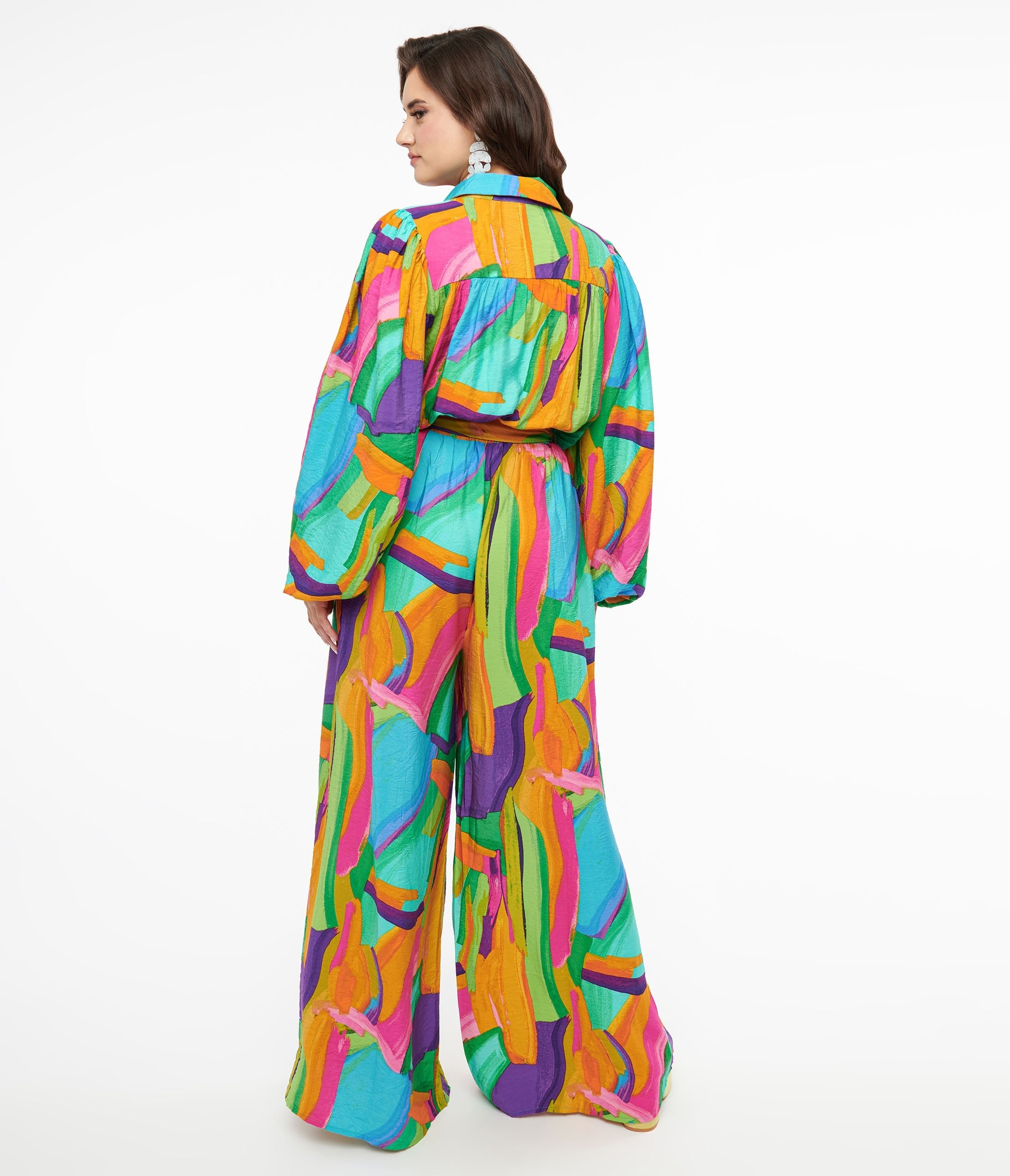 Colorful rainbow on sale jumpsuit | Ruffled Sleeves Holographic | Pompous Antique Design | Queen Costume | yard girl | Retro jersey unisex