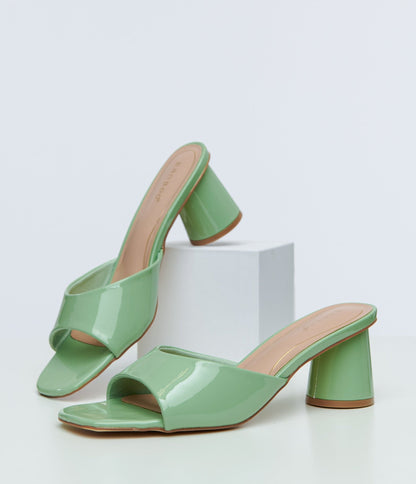 1970s Sage Green Square Toe Mules - Unique Vintage - Womens, SHOES, SANDALS