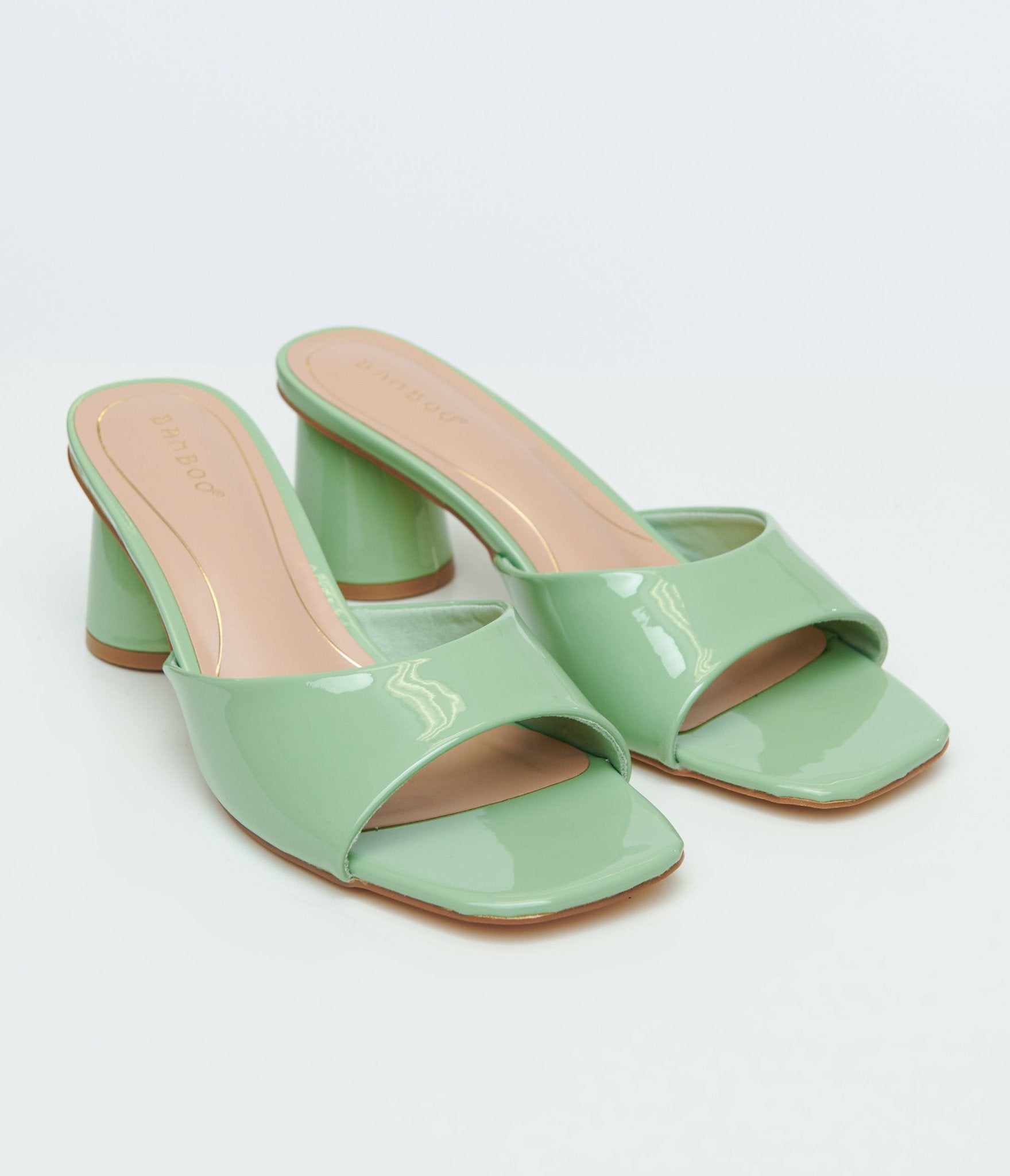 1970s Sage Green Square Toe Mules - Unique Vintage - Womens, SHOES, SANDALS