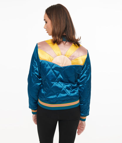 1970s Teal Peacock Rising Sun Chainstitch Bomber Jacket - Unique Vintage - Womens, TOPS, OUTERWEAR