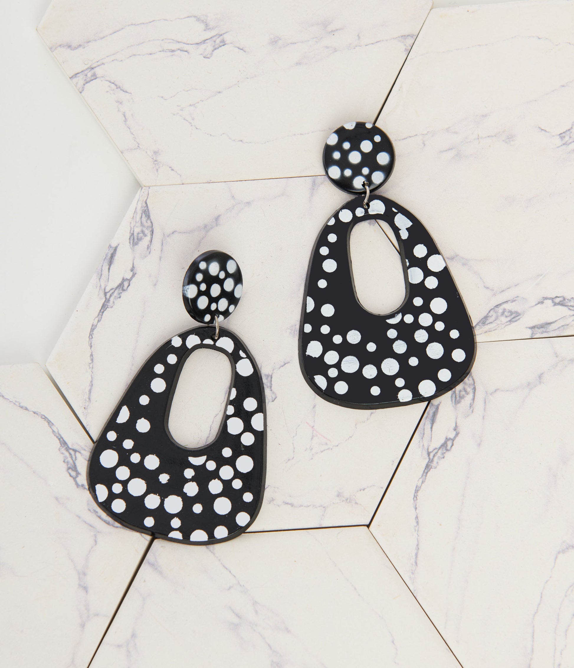 1980s Black & White Polka Dot Drop Earrings - Unique Vintage - Womens, ACCESSORIES, JEWELRY