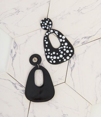 1980s Black & White Polka Dot Drop Earrings - Unique Vintage - Womens, ACCESSORIES, JEWELRY