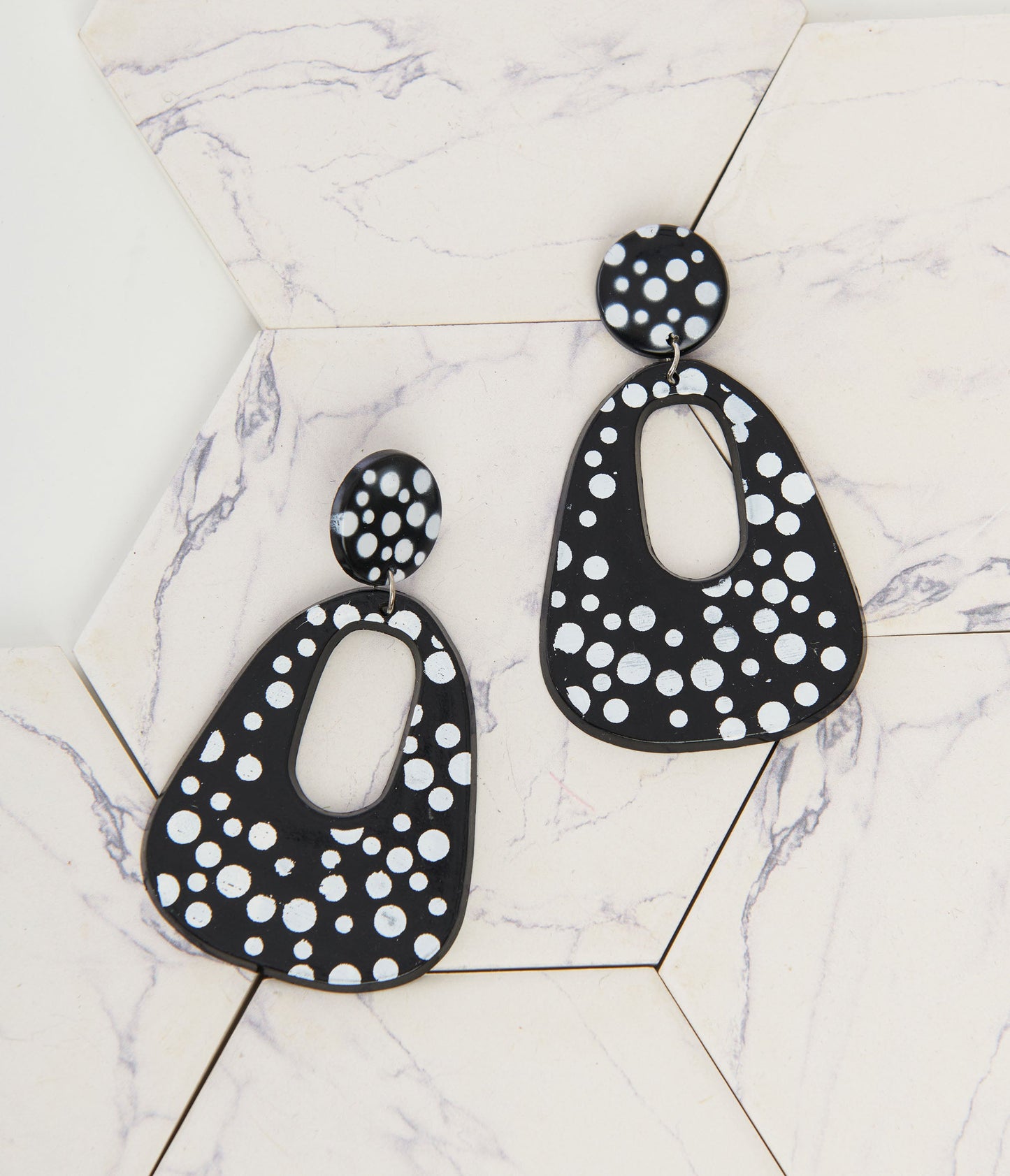 1980s Black & White Polka Dot Drop Earrings - Unique Vintage - Womens, ACCESSORIES, JEWELRY