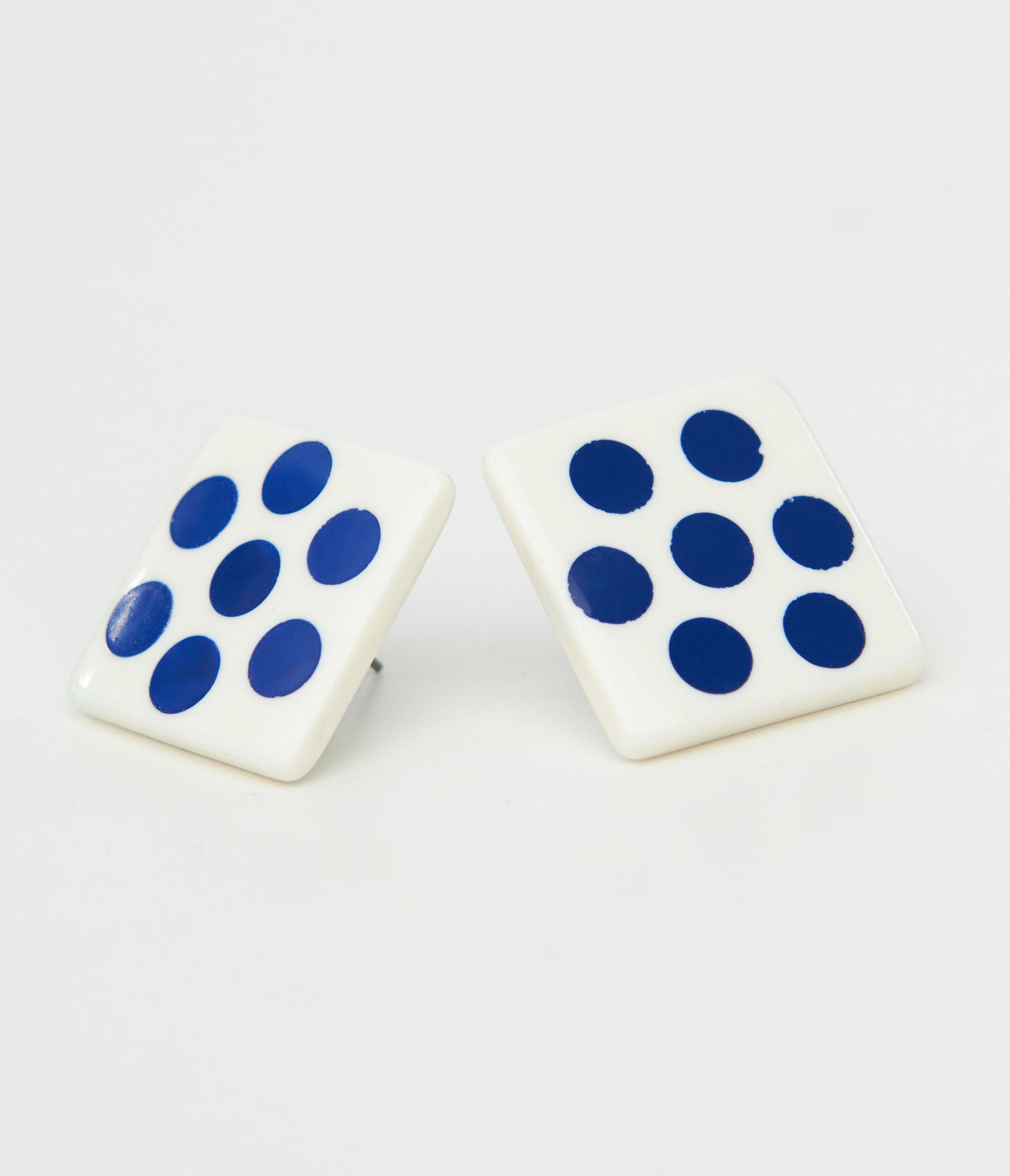 1980s Blue Polka Dot Square Earrings - Unique Vintage - Womens, ACCESSORIES, JEWELRY