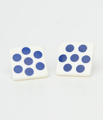 1980s Blue Polka Dot Square Earrings - Unique Vintage - Womens, ACCESSORIES, JEWELRY