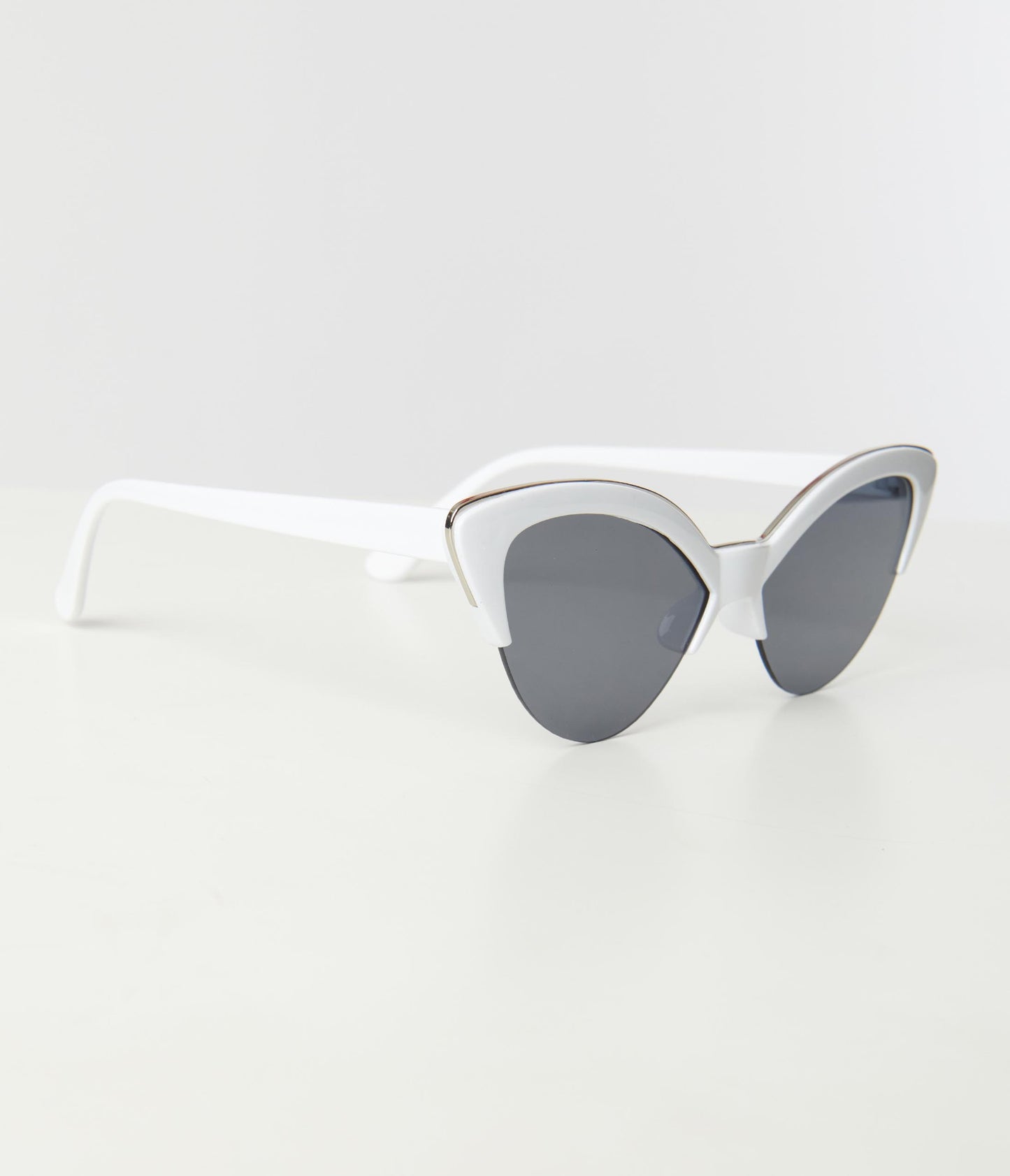 Unique Vintage White & Silver Half Rim Cat Eye Sunglasses