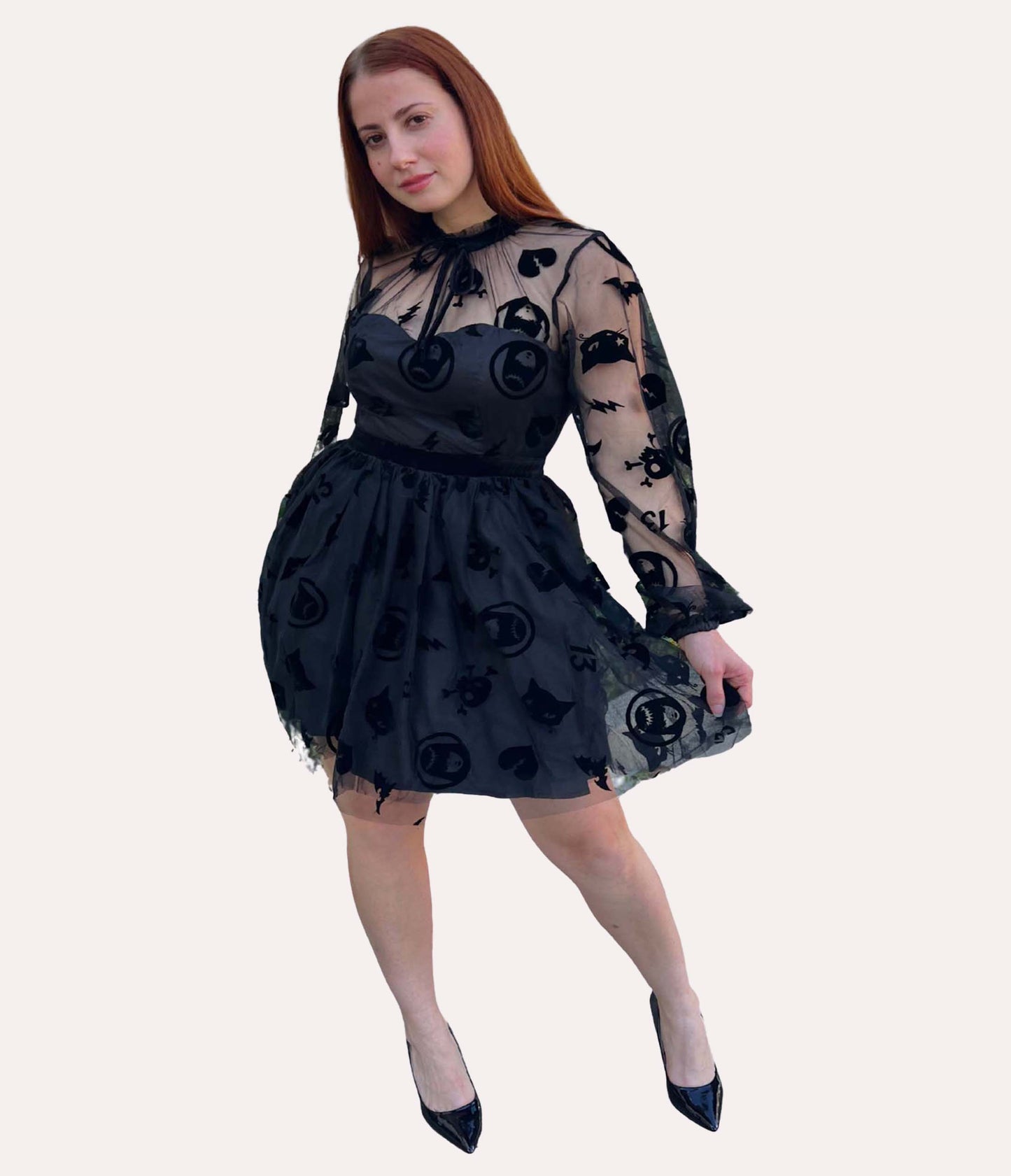 Emily The Strange x Unique Vintage Black Flocked Tulle Flare Dress