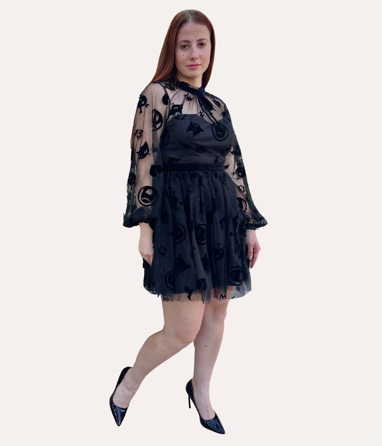 Emily The Strange x Unique Vintage Black Flocked Tulle Flare Dress