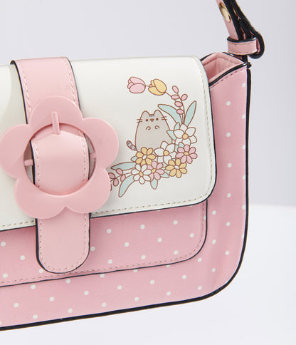 Pusheen x Unique Vintage Pink & White Polka Dot Pusheen Print Handbag