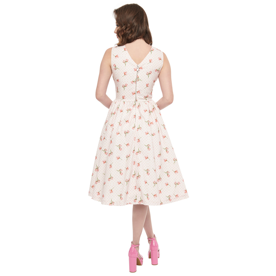 Barbie x Unique Vintage 1960s Pink Rosebud Garden Party Swing Dress