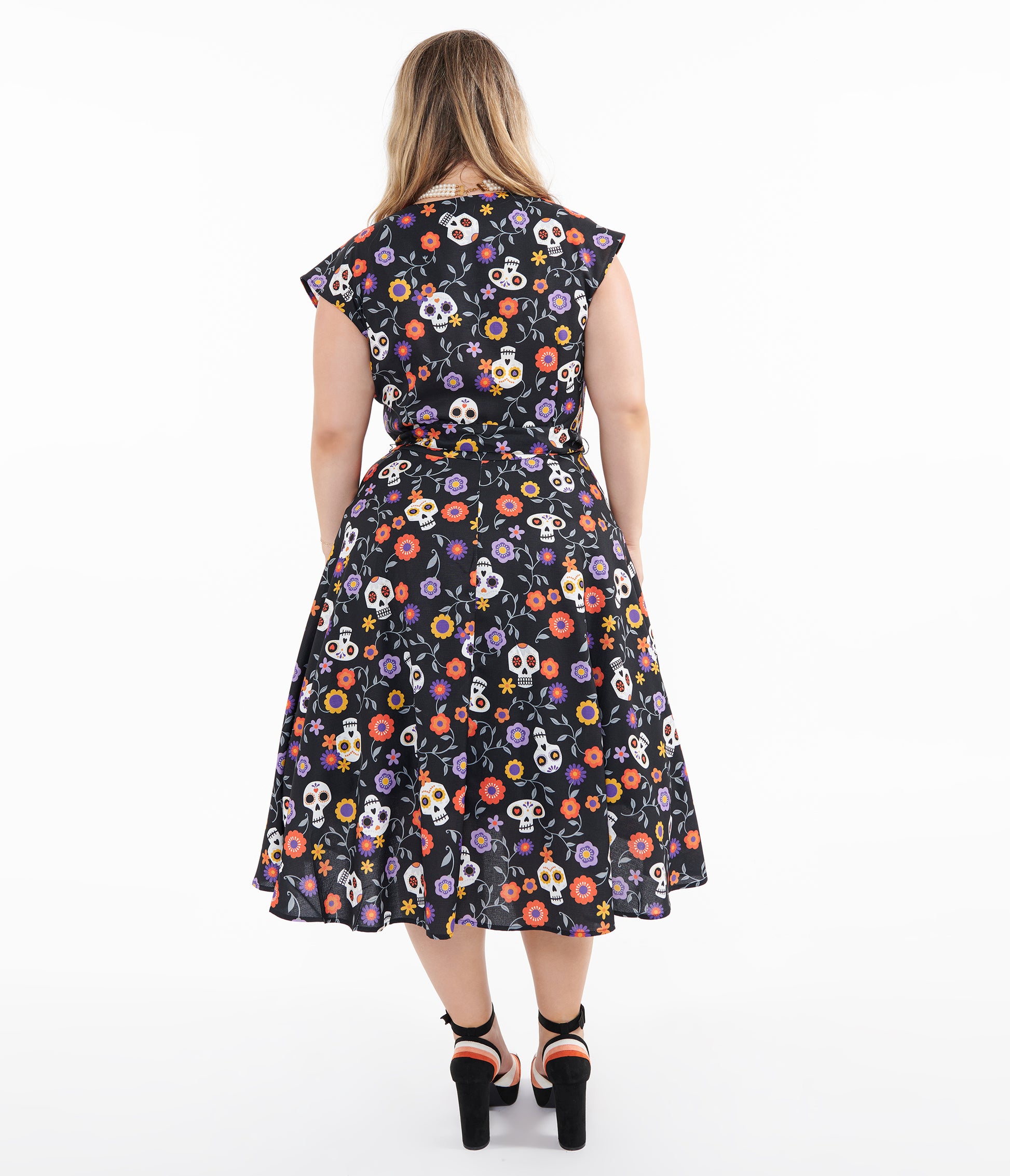 Unique Vintage Plus Size Sugar Skulls Hedda Swing Dress - Unique Vintage - Womens, HALLOWEEN, DRESSES