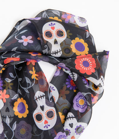 Unique Vintage 1950s Dia De Los Muertos Sugar Skull Print Hair Scarf - Unique Vintage - Womens, ACCESSORIES, HAIR