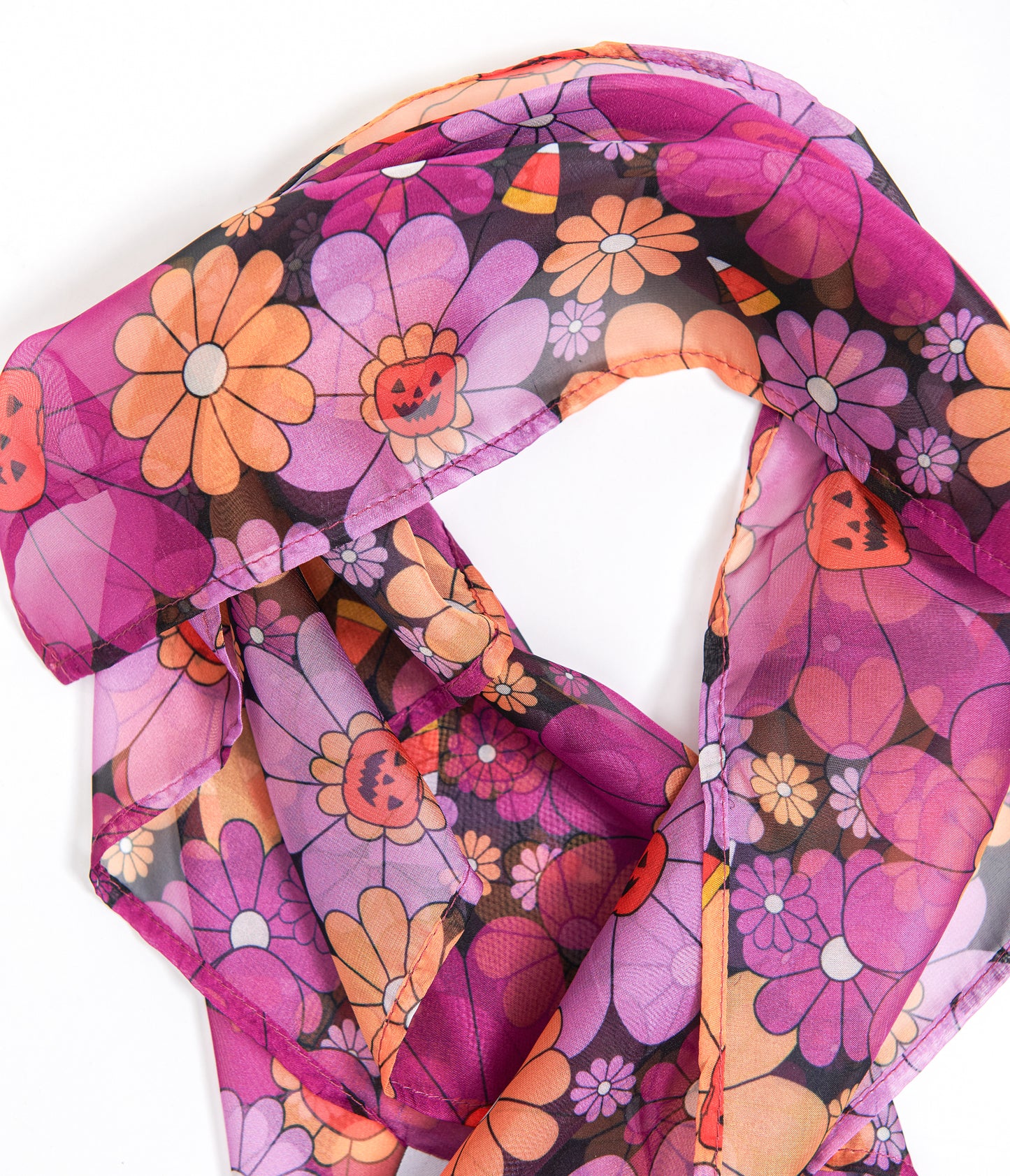 Unique Vintage 1950s Mod Floral Pumpkin Halloween Hair Scarf - Unique Vintage - Womens, HALLOWEEN, ACCESSORIES