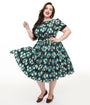 The Golden Girls x Unique Vintage Plus Size Black & Blue The Golden Girls Print Swing Dress