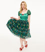 Unique Vintage Light Up1950s Green Christmas Lights Print Sweetheart Dress