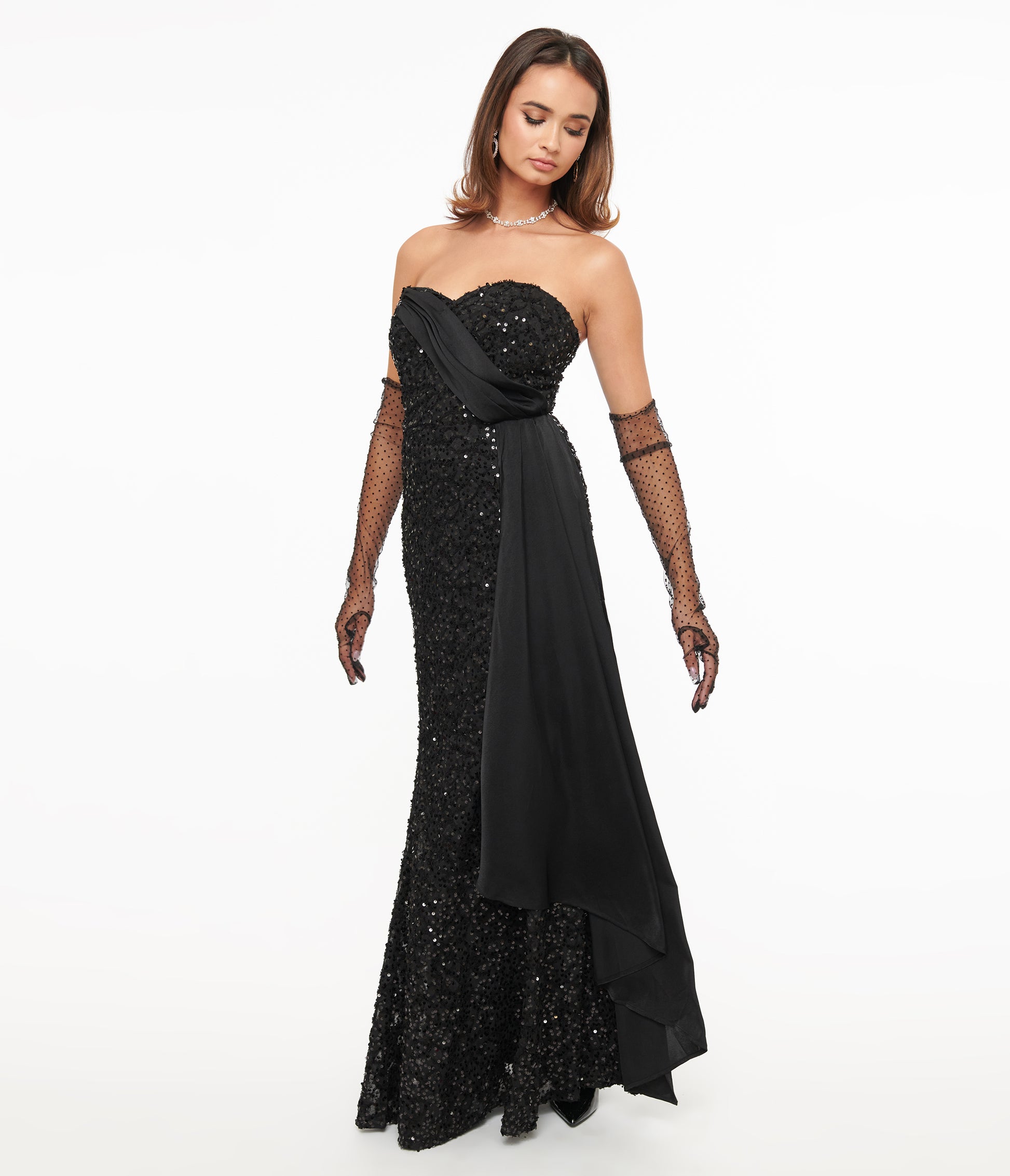 Unique Vintage 1930s Black Sequin Lace Mermaid Dress - Unique Vintage - Womens, DRESSES, PROM AND SPECIAL OCCASION